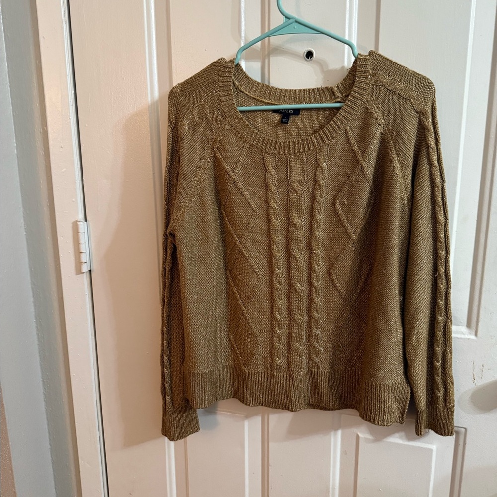 Apt. 9 Gold Crew Neck Cable Knit Sweater